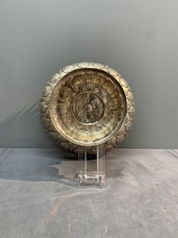 A Chinese silver bowl and cover on lotus-shaped stand, Li Hehe 李和合 and Zuyin 足銀 mark, 19th C.