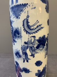 A fine Chinese blue and white sleeve vase with narrative design, Transitional period
