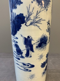 A fine Chinese blue and white sleeve vase with narrative design, Transitional period