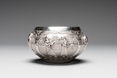 A repouss&eacute; silver bowl depicting priests and Egyptian gods, Alexandria, 1919-1920