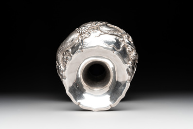 A Japanese silver 'dragon' vase, signed Mitsuhisa, Meiji, 19th C.