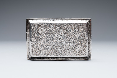 Four silver Kashkul bowls and a rectangular tray, India and Persia, 19/20th C.