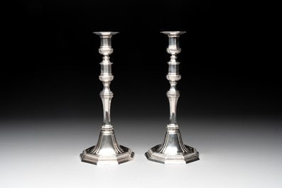 A pair of silver Louis XIV-style candle holders, Wolfers Fr&egrave;res, Brussels, 19/20th C.