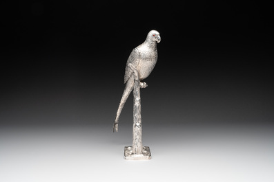 A silver parrot-shaped table piece, Gebr&uuml;der Neumann, Hanau, first half 20th C.