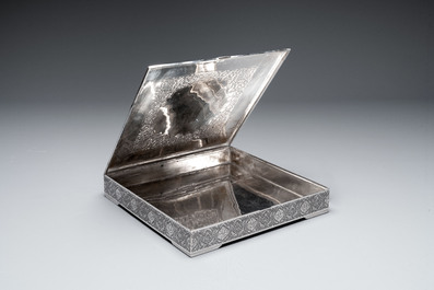 A square silver box with floral design, Iran, 20th C.