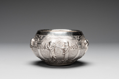 A repouss&eacute; silver bowl depicting priests and Egyptian gods, Alexandria, 1919-1920