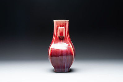 A Chinese flamb&eacute;-glazed 'hu' vase, Qianlong mark, 19/20th C.