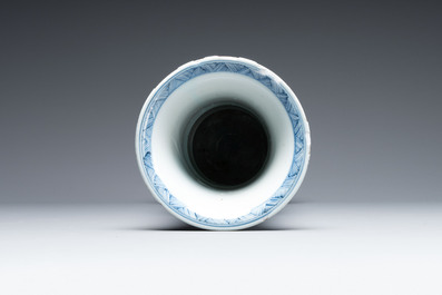 A large Chinese blue and white 'gu' vase with figures in landscapes, Kangxi