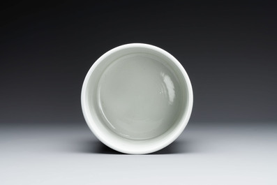 A Chinese blue, white and copper-red 'virtuous officials' brush pot, Kangxi mark, 19/20th C.