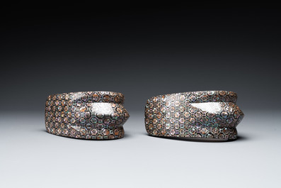 A pair of Japanese lacquered and 'raden' mother-of-pearl-inlaid 'abumi' stirrups, Edo, 18/19th C.