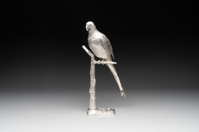 A silver parrot-shaped table piece, Gebr&uuml;der Neumann, Hanau, first half 20th C.