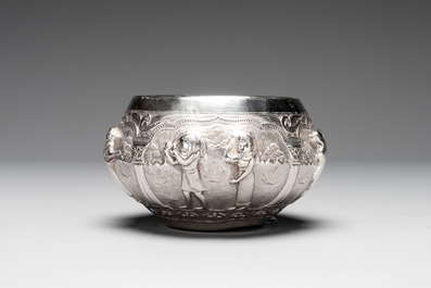 A repouss&eacute; silver bowl depicting priests and Egyptian gods, Alexandria, 1919-1920