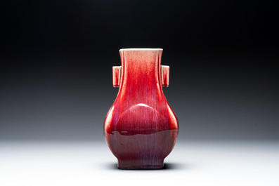 A Chinese flamb&eacute;-glazed 'hu' vase, Qianlong mark, 19/20th C.