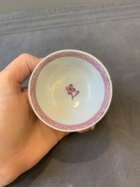 Two Chinese famille rose cups and three saucers with a fine landscape design, Yongzheng/Qianlong