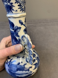 A Chinese blue and white vase after Venetian glass model, a famille verte plate and a famille rose bowl, Kangxi/Qianlong
