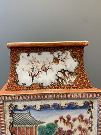 A Chinese Canton famille rose 'mandarin subject' lozenge-shaped vase, Qianlong
