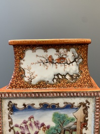 A Chinese Canton famille rose 'mandarin subject' lozenge-shaped vase, Qianlong