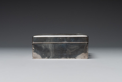 A Japanese silver cigar box with imperial crest and two commemorative silver sake cups, 19/20th C.
