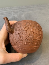 A Chinese Yixing stoneware teapot with boys among flower scrolls, Kangxi