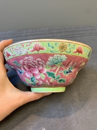 A pair of Chinese famille rose pink-ground bowls for the Straits or Peranakan market, Guangxu mark and of the period