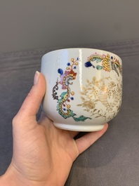 A Chinese blue and white vase after Venetian glass model, a famille verte plate and a famille rose bowl, Kangxi/Qianlong