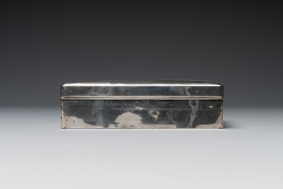 A Japanese silver cigar box with imperial crest and two commemorative silver sake cups, 19/20th C.