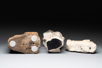 Two sculptured marble fragments and a limestone fragment, France, 14/16th C.
