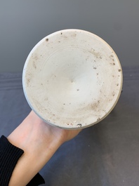 A Chinese blue and white silver-mounted tankard, Transitional period