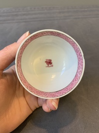 Two Chinese famille rose cups and three saucers with a fine landscape design, Yongzheng/Qianlong