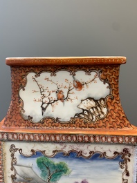 A Chinese Canton famille rose 'mandarin subject' lozenge-shaped vase, Qianlong