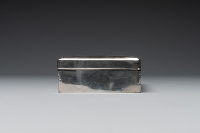 A Japanese silver cigar box with imperial crest and two commemorative silver sake cups, 19/20th C.
