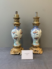 A pair of Chinese famille verte vases mounted as lamps, Kangxi