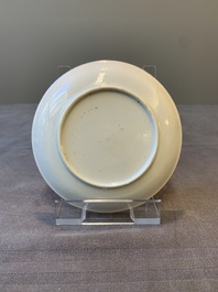 Two Chinese famille rose cups and three saucers with a fine landscape design, Yongzheng/Qianlong