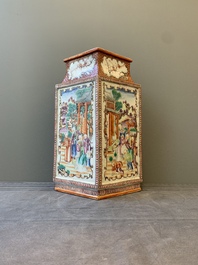 A Chinese Canton famille rose 'mandarin subject' lozenge-shaped vase, Qianlong