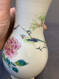 A Chinese famille rose 'bird among flowering branches' vase, Yongzheng