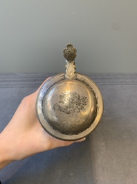 A Chinese blue and white silver-mounted tankard, Transitional period
