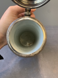A Chinese blue and white silver-mounted tankard, Transitional period