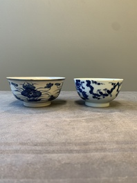 Two Chinese bleu de hue bowls and a plate for the Vietnamese market, Ruo Shen Zhen Cang 若深珍藏 and Chun He 春和 marks, 19th C.