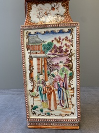 A Chinese Canton famille rose 'mandarin subject' lozenge-shaped vase, Qianlong