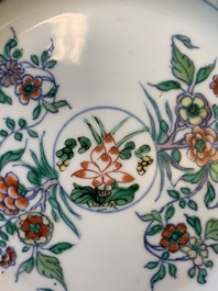 A pair of Chinese doucai plates with floral design, Yongzheng
