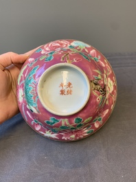 A pair of Chinese famille rose pink-ground bowls for the Straits or Peranakan market, Guangxu mark and of the period