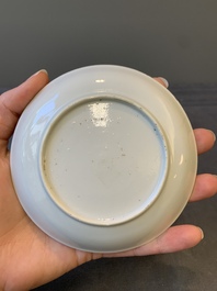 Two Chinese famille rose cups and three saucers with a fine landscape design, Yongzheng/Qianlong