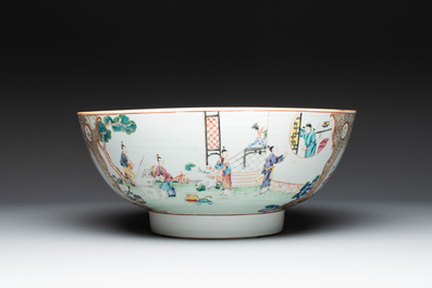 A Chinese Canton famille rose 'madarin subject' punch bowl, Qianlong