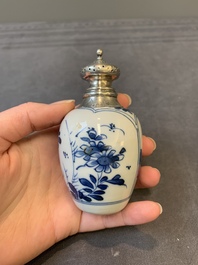 Five Chinese blue and white silver-mounted vases, Kangxi