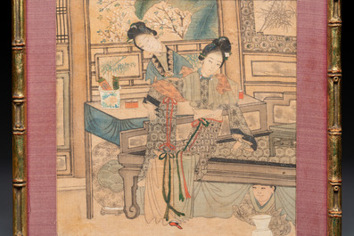 Chinese School: Nine 'erotic' paintings, ink and colour on silk, 19th C.