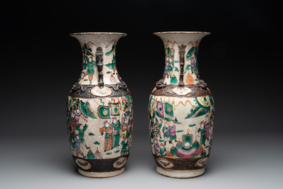 Seven Chinese Nanking blue and white and famille verte crackle-glazed vases, 19/20th C.