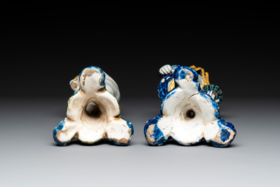 Two polychrome Dutch Delft allegorical figures of the four seasons, 18th C.