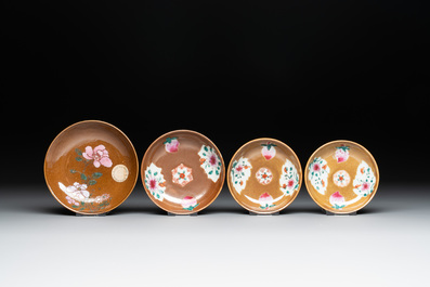 29 Chinese famille rose capucin-brown-ground tea wares, Yongzheng/Qianlong