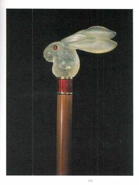 Peter Carl Faberg&eacute; (1846-1920): A crystal hare head-form cane handle with ruby-inset eyes
