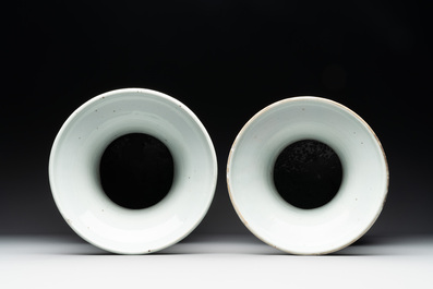 A pair of Chinese Nanking famille verte crackle-glazed vases, a famille rose vase and a blue and white celadon-ground vase, Chenghua mark, 19th C.